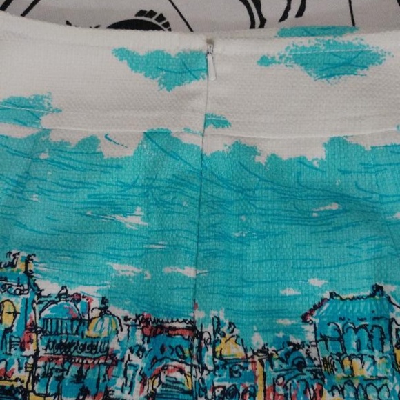 Talbots Blue Cotton A-line Skirt Venice Scene - 4P - Picture 6 of 7